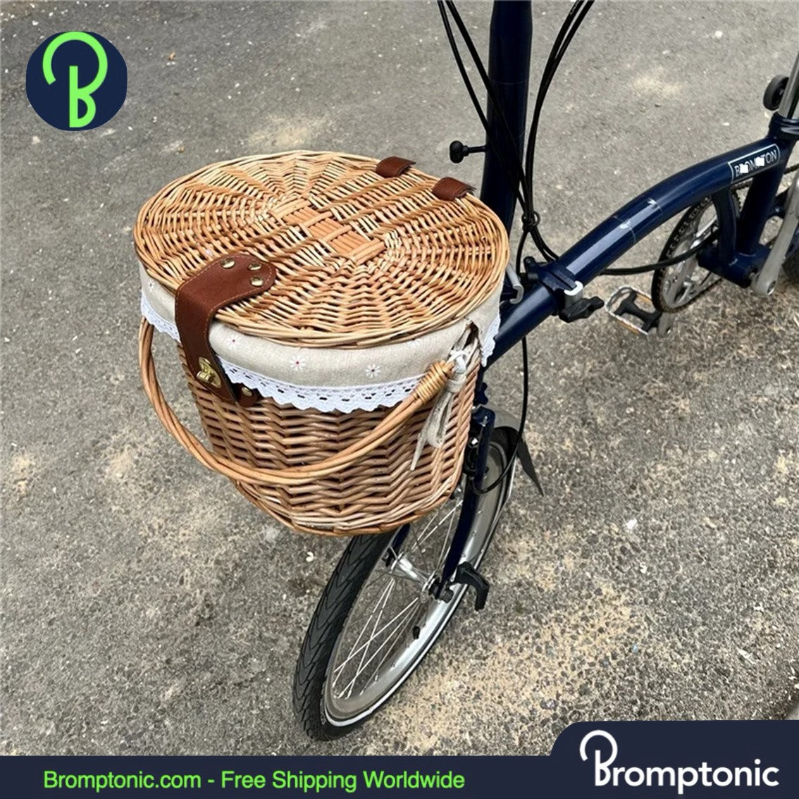 Panier en osier Brompton avec couvercle - tressé à la main style vintage