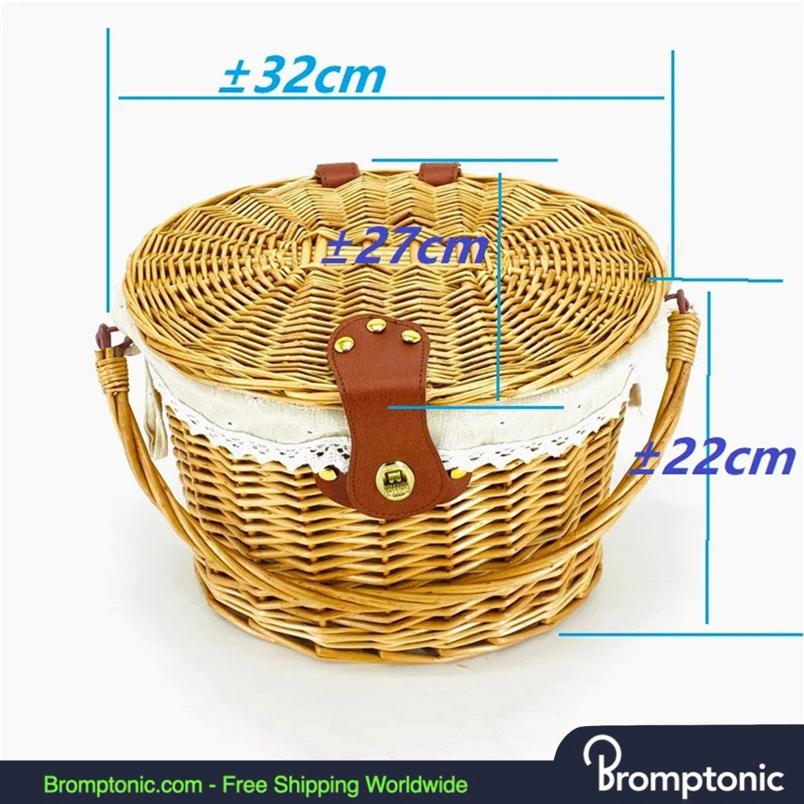 Panier en osier Brompton avec couvercle - tressé à la main style vintage